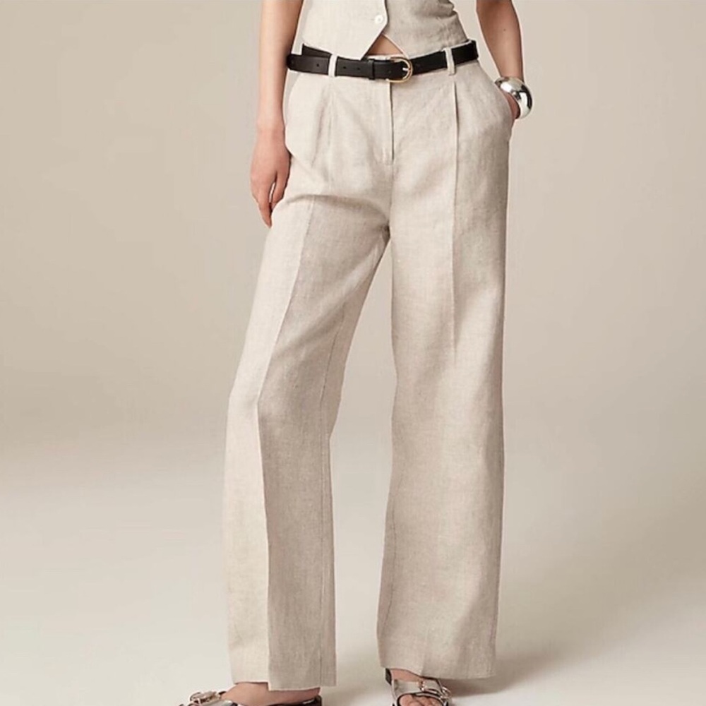 J. Crew essential wide leg pants 100% linen 16T tall #BX983